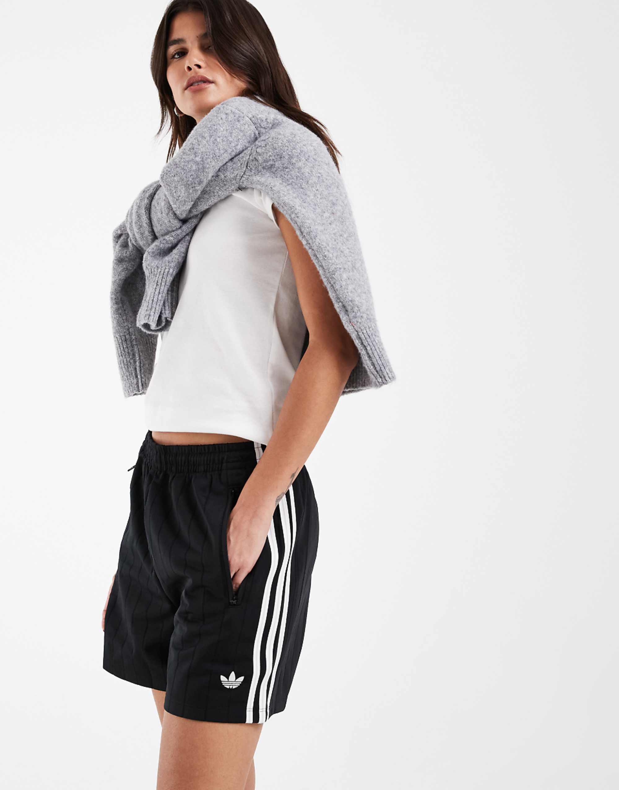 Adidas Originals Firebird Shorts in Black Pinstripe
