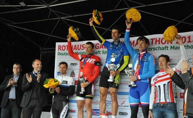Elite men's podium at the European marathon championships