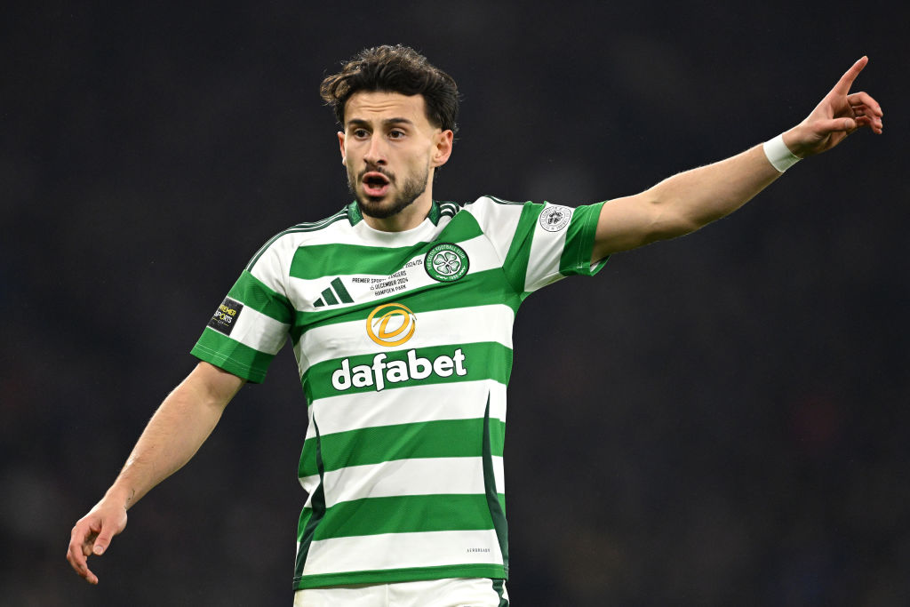 GLASGOW, SCOTLAND - DECEMBER 15: Nicolas Kuehn of Celtic during the Premier Sports Cup Final between Celtic and Rangers at Hampden Park on December 15, 2024 in Glasgow, Scotland. (Photo by Justin Setterfield/Getty Images)