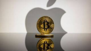Bitcoin with Apple logo behind it