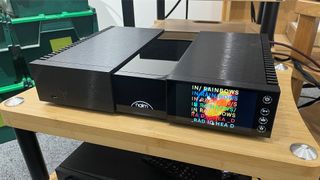 Naim NSS 333 music streamer on hi-fi rack viewed from front slight angle