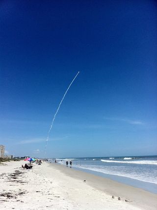 Astronaut Nicole Stott caught Juno's launch on August 5, 2011. She tweeted the picture with this comment: "Our view of Juno launch from Cocoa Beach. Next stop Jupiter! Beautiful!"