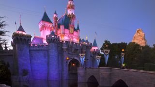 Sleeping Beauty Castle and Matterhorn at sundown