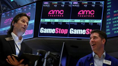 A pair of traders on the NYSE overlooking GameStop