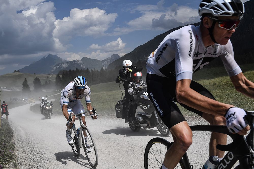 Chris Froome on the gravel during stage 10 at the Tour de France