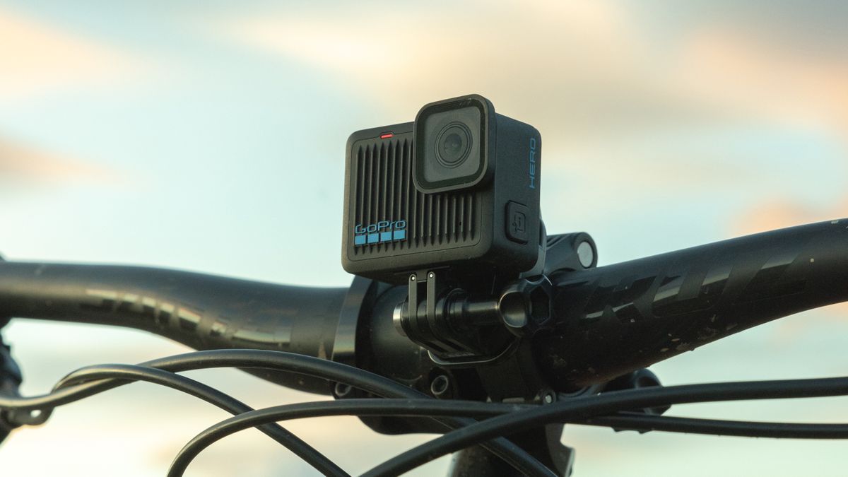 GoPro HERO action camera attached to the handlebars of a bike