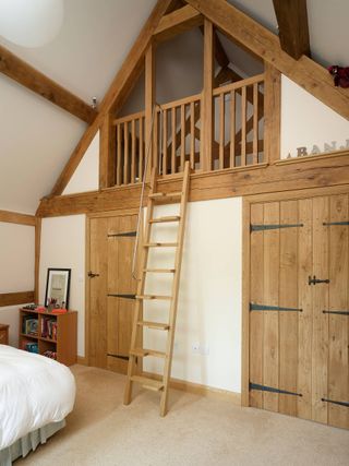 bedroom with ladder to mezzanine