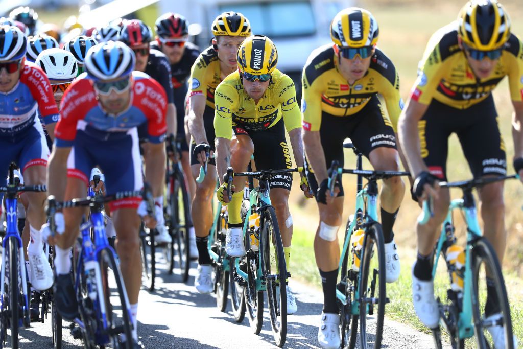 POITIERS FRANCE SEPTEMBER 09 Primoz Roglic of Slovenia and Team Jumbo Visma Yellow Leader Jersey during the 107th Tour de France 2020 Stage 11 a 1675km stage from ChatelaillonPlage to Poitiers TDF2020 LeTour on September 09 2020 in Poitiers France Photo by Michael SteeleGetty Images