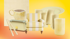 yellow home decor and furniture on a colorful background