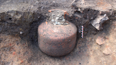 A jug of coins.