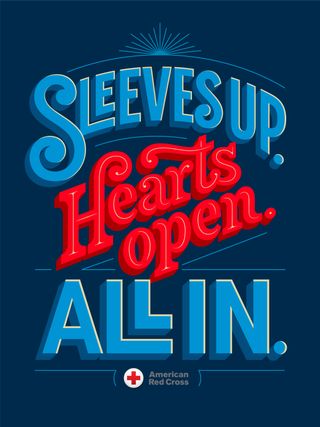 Sleeves up hearts open all in poster for the American Red Cross by Jessica Hische