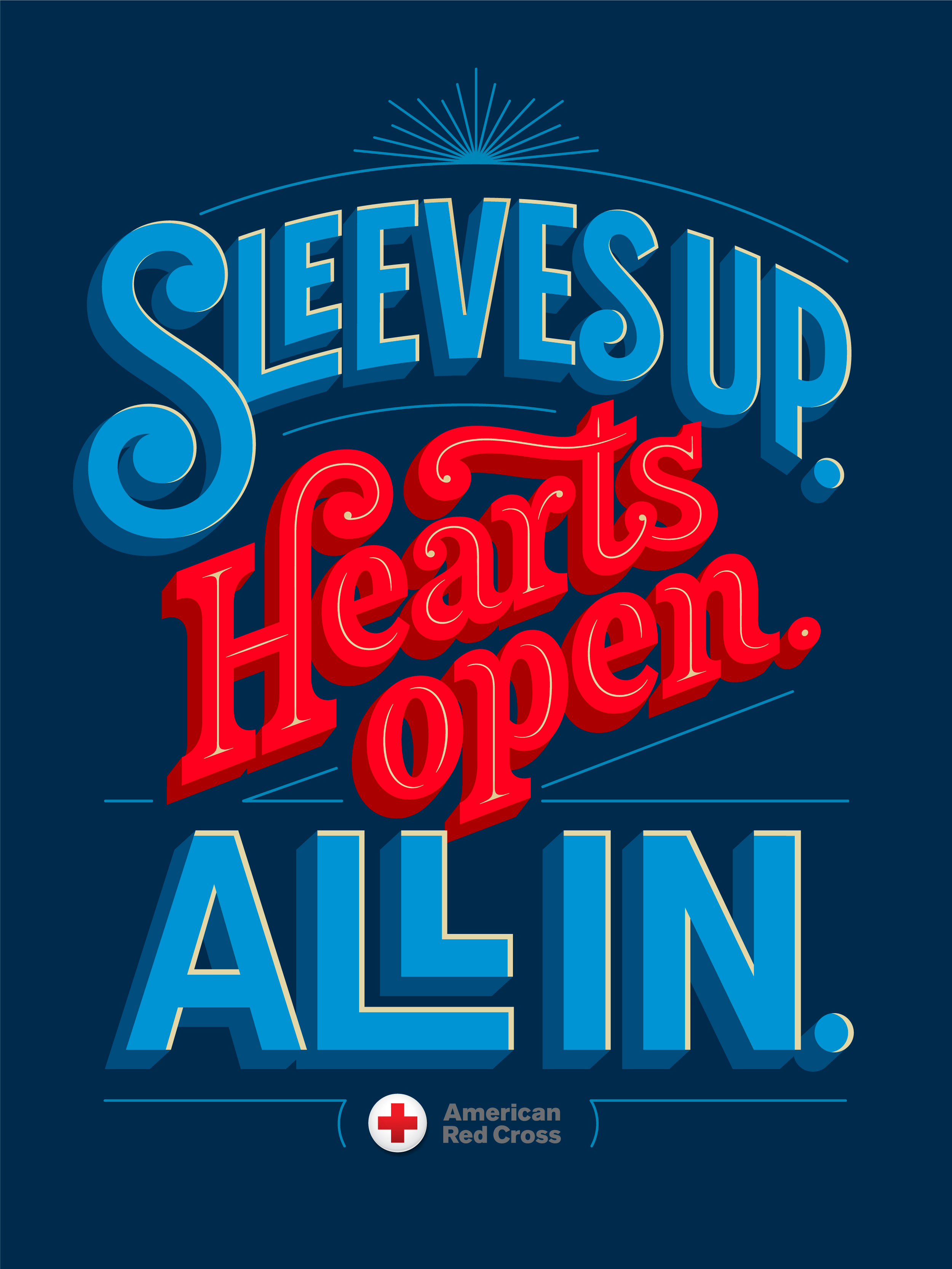 Sleeves up hearts open all in poster for the American Red Cross by Jessica Hische
