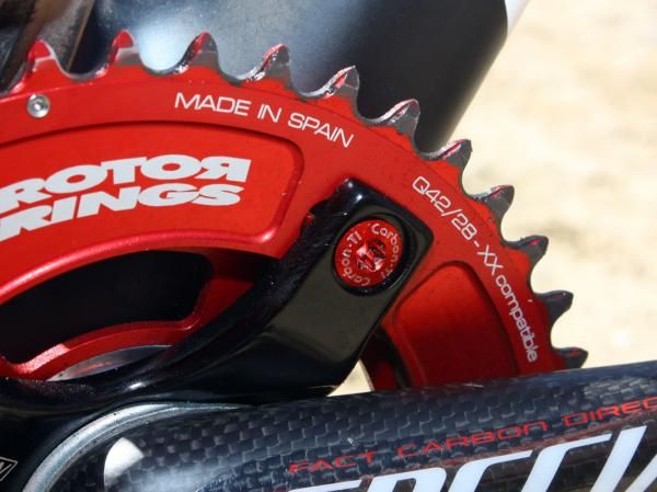 Carbon-Ti alloy bolts attach the Rotor Q-Rings to the XX-compatible Specialized S-Works MTB spider.