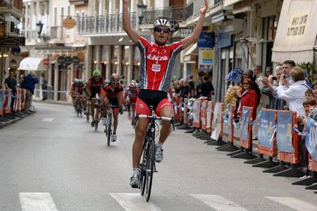 Stefan Schafer (LKT-Team Brandenburg) celebrates his victory in stage three.