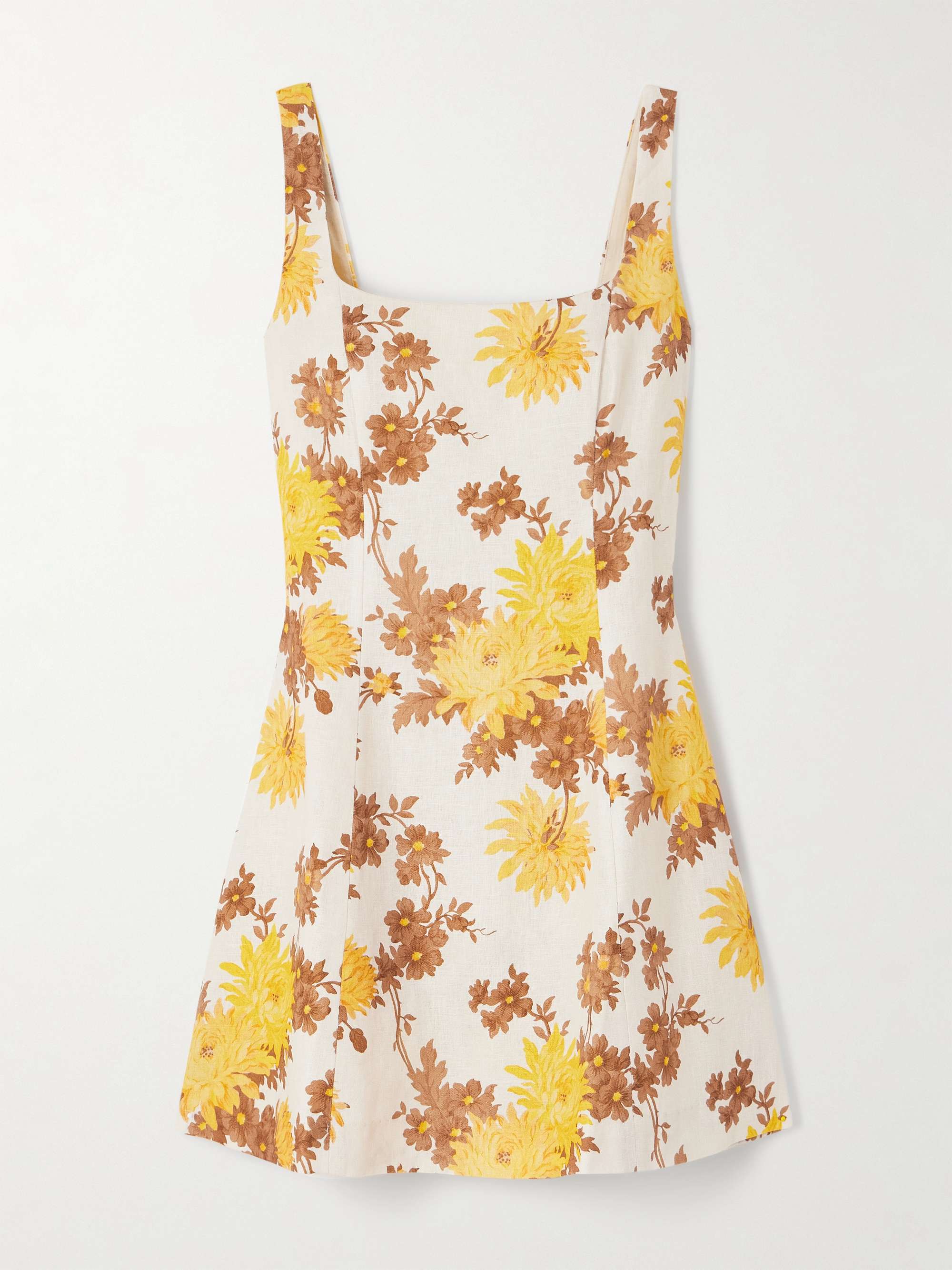 FAITHFULL Felice Shirred Floral-Print Linen Mini Dress