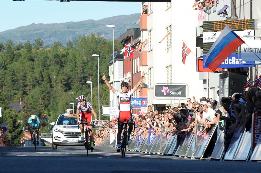 Silvan Dillier (BMC) celebrates winning the fourth and final stage of the Arctic Race of Norway