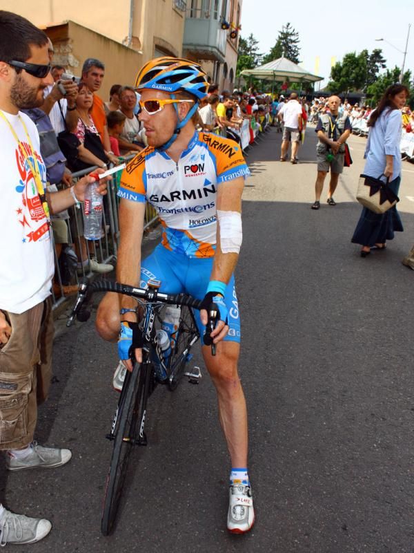Tyler Farrar stops for a quick interview with Cyclingnews managing editor Daniel Benson after signing in.