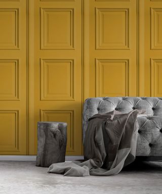 Mustard paneling wallpaper by Mineheart