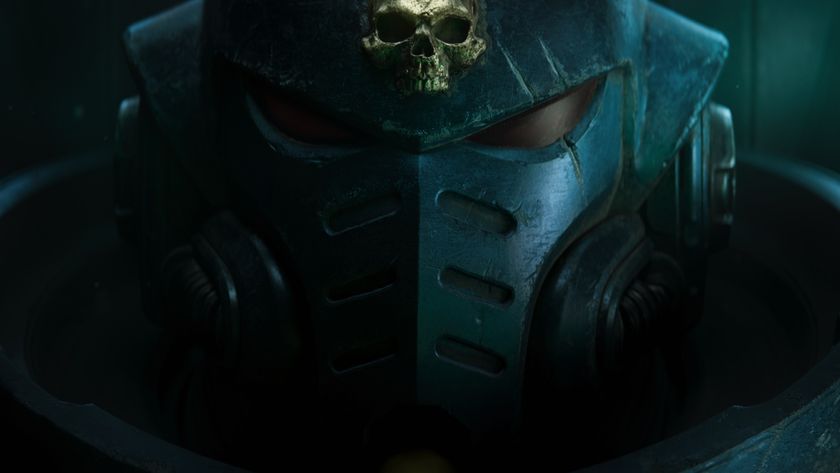 Total War: Warhammer 40,000 screenshot featuring a space marine helmet