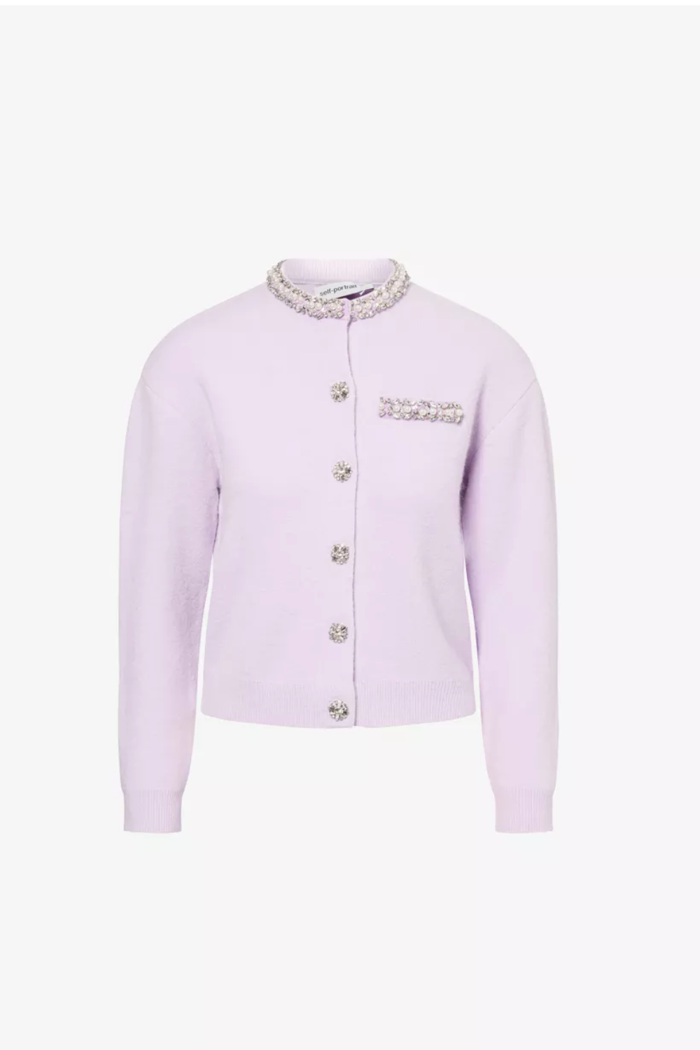 SELF PORTRAIT, Round-Neck Crystal-Embellished Knit Cardigan