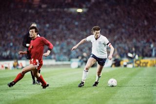 Chris Waddle playing for England against Albania in 1989