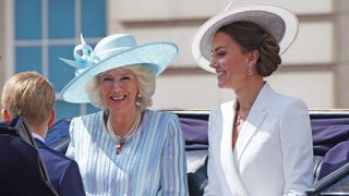 Prince George, Camilla, Duchess of Cornwall, and Catherine, Duchess of Cambridge during the Trooping the Colour parade