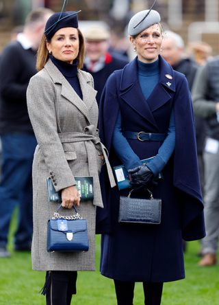 Natalie Pinkham and Zara Tindall attend day 1 'Champion Day' of the Cheltenham Festival at Cheltenham Racecourse on March 12, 2024 in Cheltenham, England