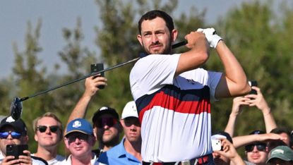 Patrick Cantlay hits a drive at the Ryder Cup