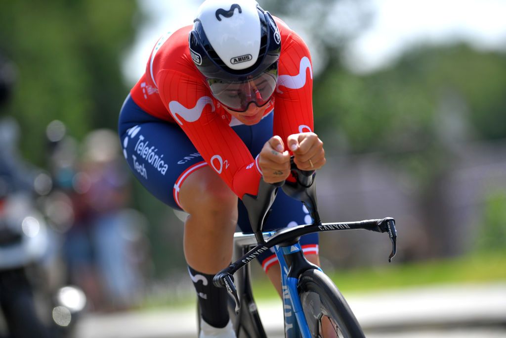 EDE NETHERLANDS AUGUST 24 Emma Norsgaard Jorgensen of Denmark and Movistar Team during the 23rd Simac Ladies Tour 2021 Prologue a 24km Individual Time Trial stage from Ede to Ede SLT2021 SimacDS UCIWWT on August 24 2021 in Ede Netherlands Photo by Luc ClaessenGetty Images
