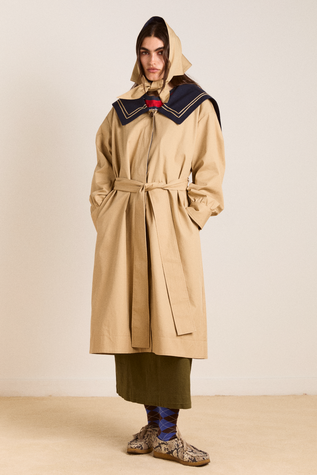 Ella Trench - Navy Tan