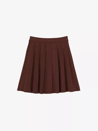 Glass Pleated Stretch-Knit Mini Skirt