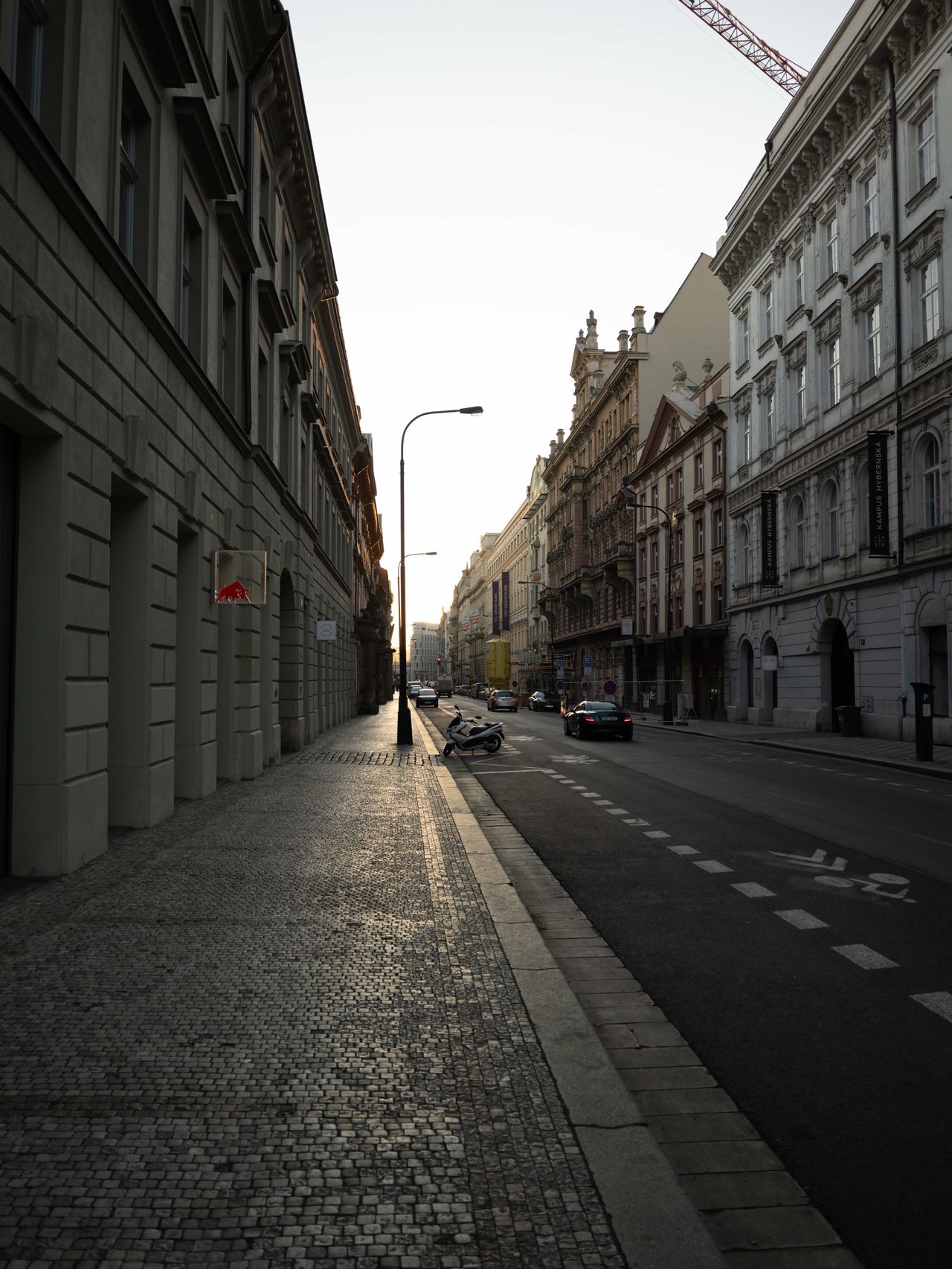 Street in Prague in early morning sunlight