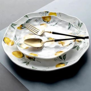 Ceramic Lemon Irregular Flat Dinner Plates