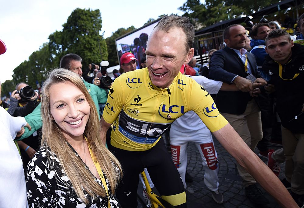 Chris Froome celebrates his Tour de France victory with his wife Michelle