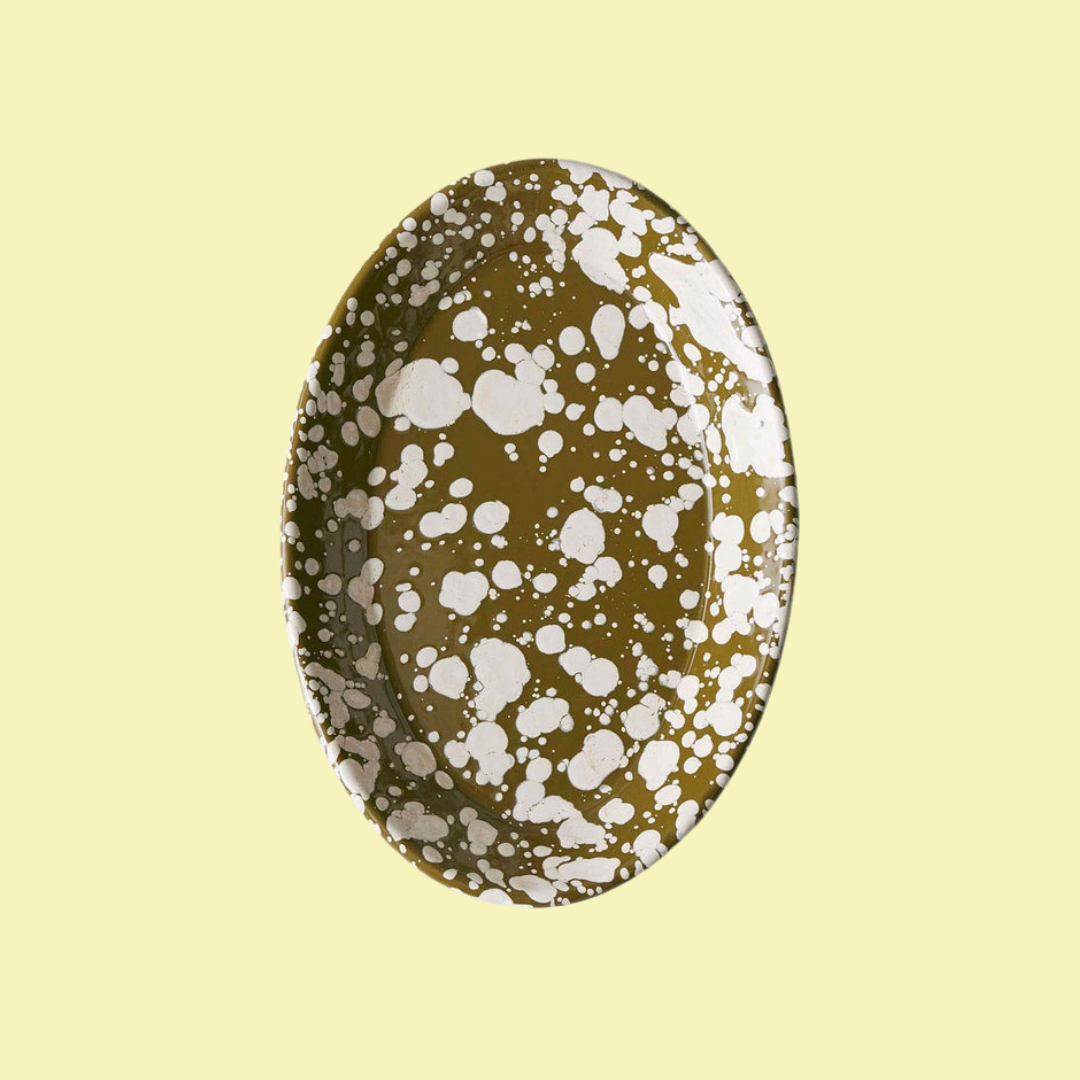 TOAST, Splatter Enamel Platter | Olive/ecru