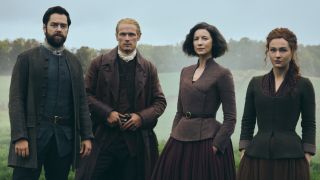 Richard Rankin, Sam Heughan, Caitriona Balfe, and Sophie Skelton for Outlander Season 7A