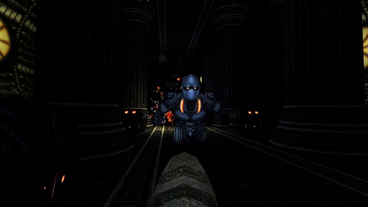 cyborg emerging out of darkness