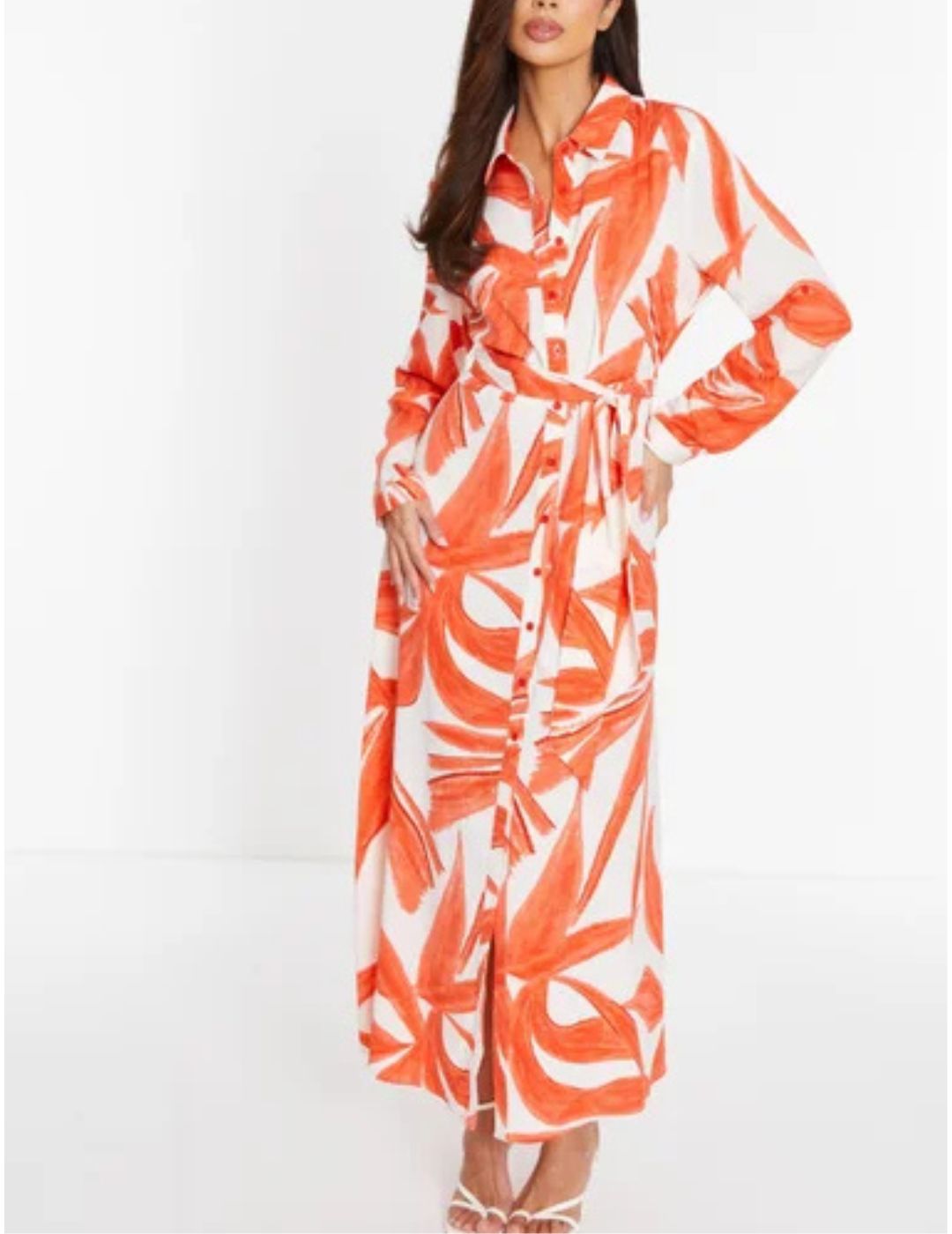 Quiz , Orange Tropical Print Shirt Maxi 