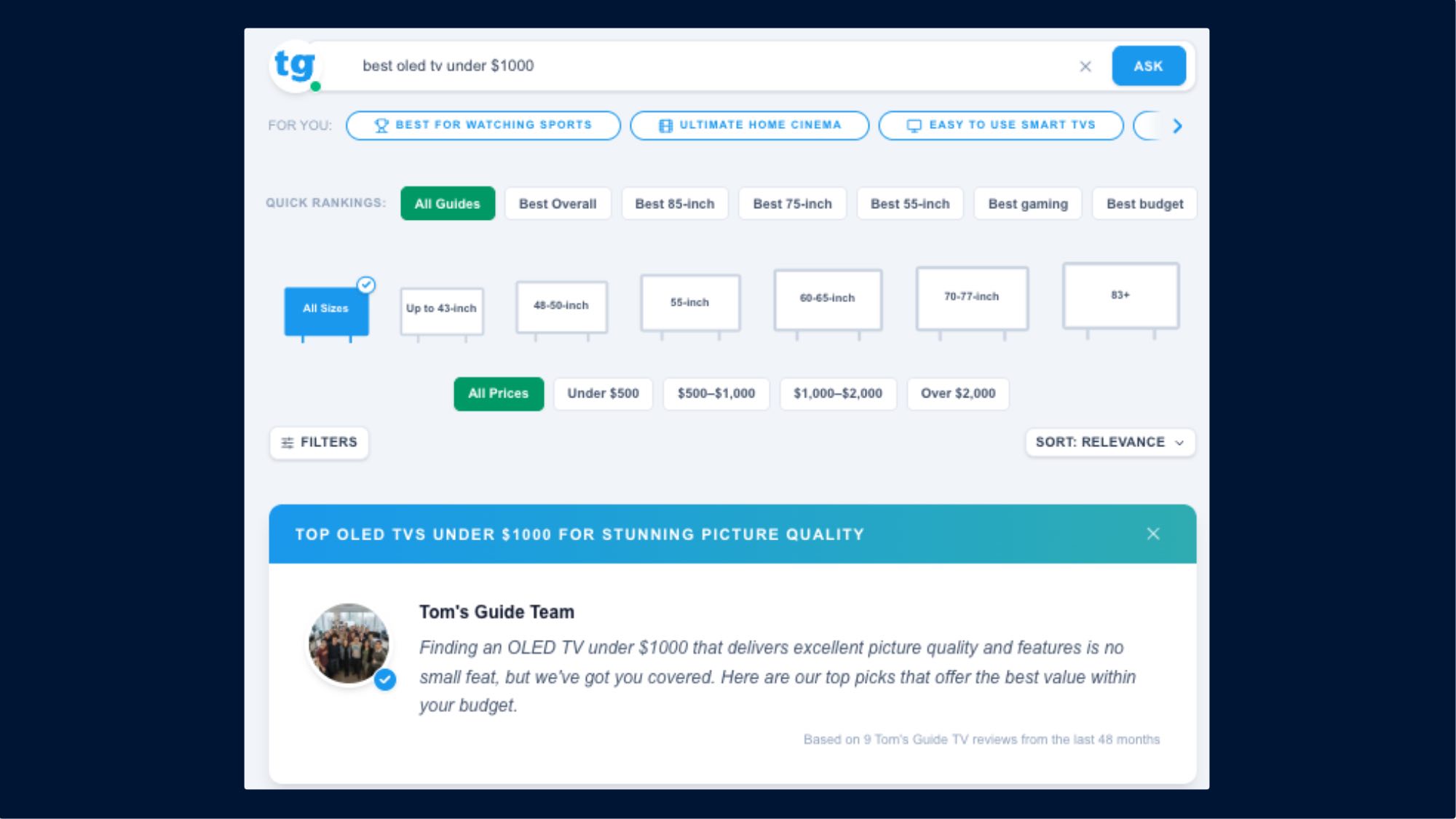 TV finder tool on Tom's Guide