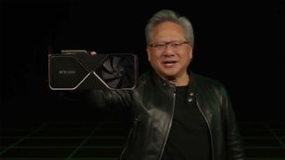 Nvidia CEO Jensen Huang hoding an RTX 4090