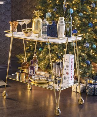 drinks trolley with christmas tree
