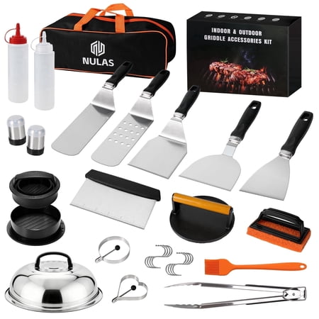 Nulas 27pcs Griddle Accessories Kit With Spatula &amp;amp; Burger Press, Flat Top Grill Tools for Blackstone Outdoor Bbq