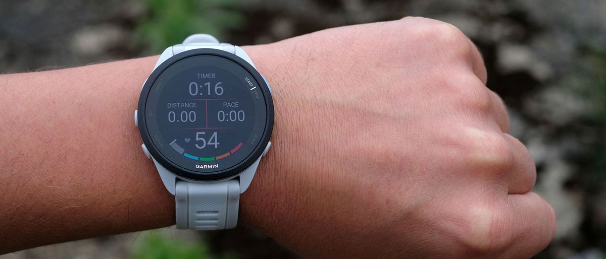 Garmin Forerunner 165 being worn by our reviewer