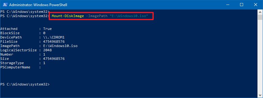 Mount DiskImage command for PowerShell