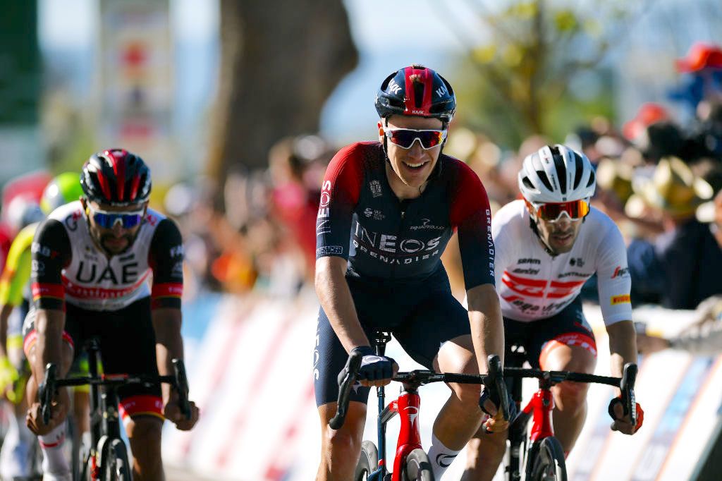 OULENS-SOUS-ECHALLENS, SWITZERLAND - APRIL 28: Ethan Hayter of United Kingdom and Team INEOS Grenadiers celebrates winning during the 75th Tour De Romandie 2022, Stage 2 a 168,2km stage from &Atilde;challens to &Atilde;challens / #TDR2022 / on April 28, 2022 in Oulens-sous-Echallens, Switzerland. (Photo by Dario Belingheri/Getty Images)