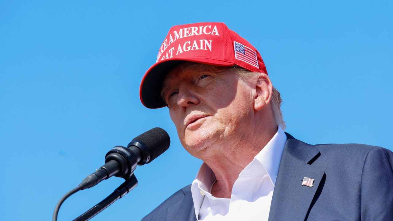 Former President Donald Trump gives a speech at a rally in Virginia.