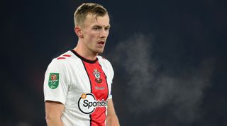 James Ward-Prowse of Southampton looks on during the Carabao Cup semi-final first-leg match between Southampton and Newcastle United on 24 January, 2023 at St Mary&#039;s in Southampton, United Kingdom.