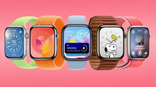 Apple watch designs on a pink background 