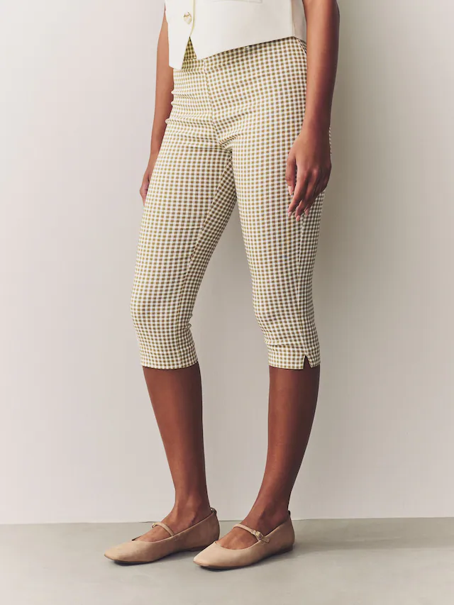 Neutral Gingham Capri Trousers