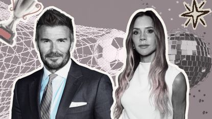 David Beckham's net worth and and Victoria Beckham's net worth graphic
